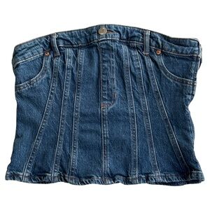 Divided by H&M Stretchy Denim Bustier with Side Zipper - M - Dark Wash Blue